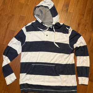 White/Navy hooded long sleeve tee